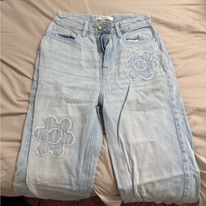 Pacsun Light Blue Women's Jeans with Floral Embroidery